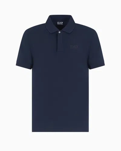 Ea7 Visibility Stretch Cotton-jersey Polo Shirt In Blue