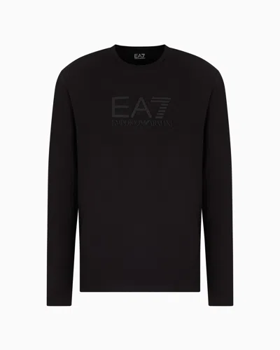 Ea7 Visibility Stretch-cotton Long-sleeved T-shirt In Black