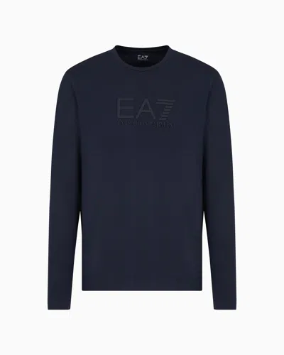 Ea7 Visibility Stretch-cotton Long-sleeved T-shirt In Navy_blue