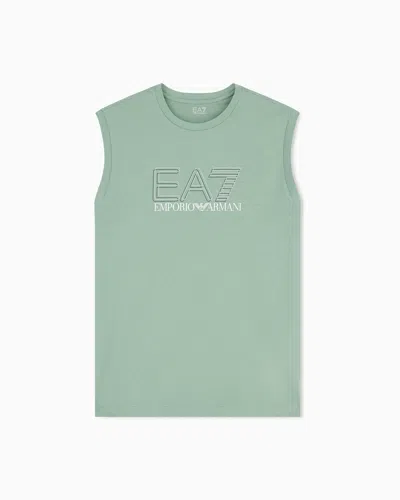 Ea7 Visibility Tank Top In Cotton Jersey In Green