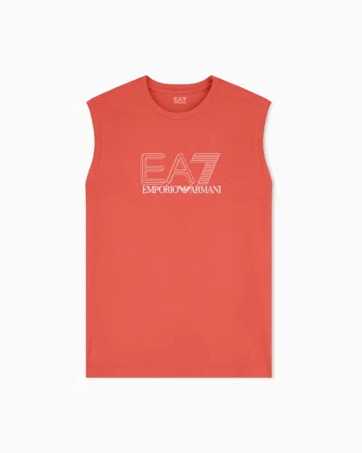 Ea7 Visibility Tank Top In Cotton Jersey In Orange