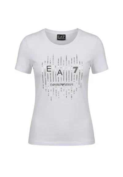 Ea7 White Graphic Logo Round Neck T-shirt In Black