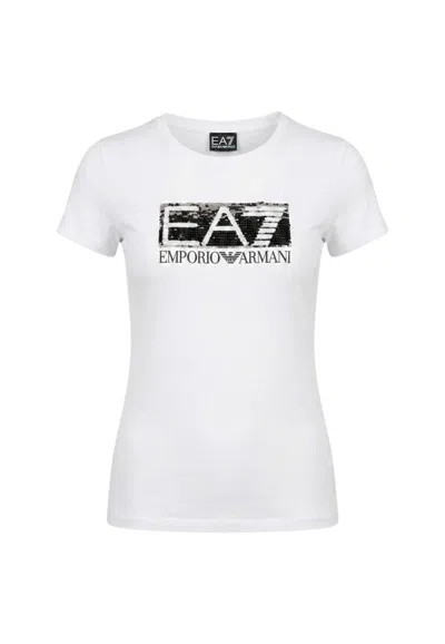 Ea7 White Logo Round Neck T-shirt