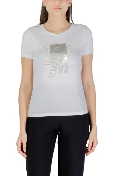EA7 WOMEN WHITE LOGO ROUND NECK T-SHIRT