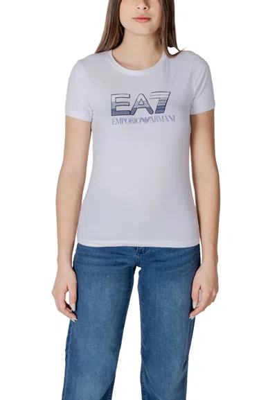EA7 WOMEN WHITE LOGO ROUND NECK T-SHIRT