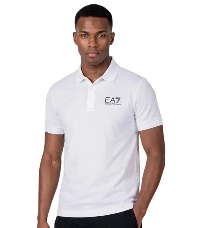 Ea7 White Logo Shirt Collar Polo