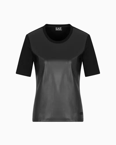 Ea7 Winter Mix Crew-neck T-shirt In A Leather-effect Fabric