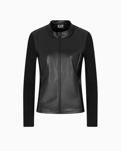 Ea7 Winter Mix Zip-up Sweatshirt With Leather-effect Fabric Inserts
