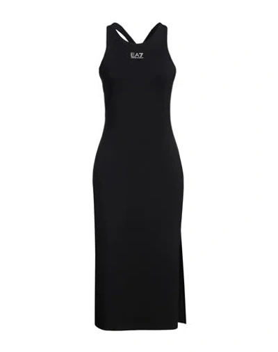 Ea7 Woman Midi Dress Black Size L Polyester, Modal, Elastane