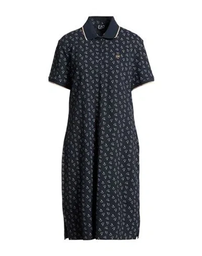 Ea7 Woman Midi Dress Midnight Blue Size 3xl Cotton, Elastane