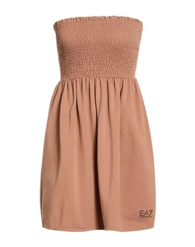 Ea7 Woman Mini Dress Brown Size Xl Cotton, Elastane