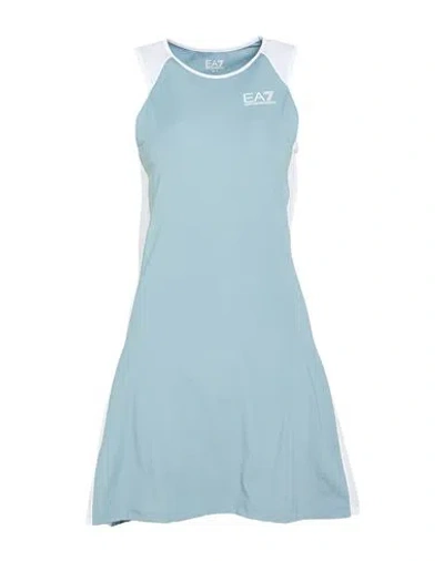 Ea7 Woman Mini Dress Light Blue Size S Polyester, Elastane