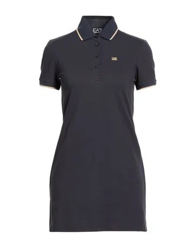 Ea7 Woman Mini Dress Midnight Blue Size Xxl Cotton, Elastane