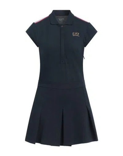 Ea7 Woman Mini Dress Navy Size L Cotton, Elastane, Polyester