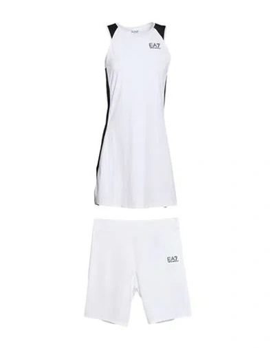 Ea7 Woman Mini Dress White Size L Polyester, Elastane