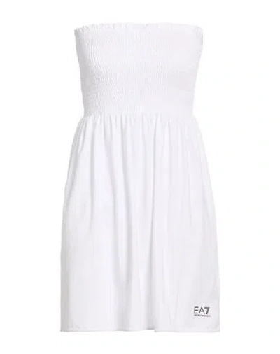 Ea7 Woman Mini Dress White Size Xl Cotton, Elastane