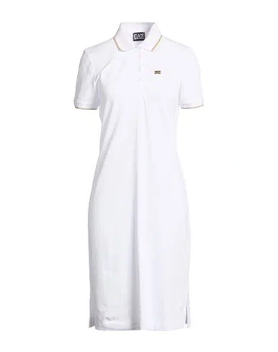 Ea7 Woman Mini Dress White Size Xl Cotton, Elastane