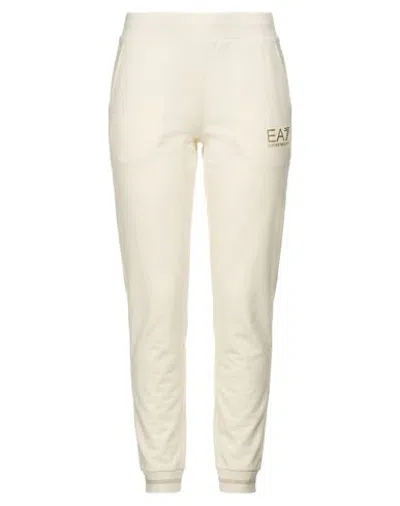 Ea7 Woman Pants Ivory Size L Cotton, Elastane, Polyester, Metal Fiber In White