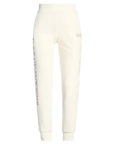 Ea7 Woman Pants Ivory Size L Cotton, Elastane In White