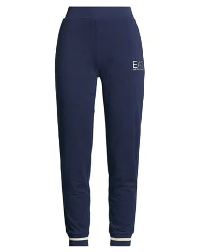 Ea7 Woman Pants Navy Size L Cotton, Elastane, Polyester, Metallic Fiber In Blue