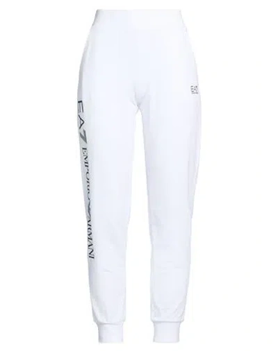 Ea7 Woman Pants White Size L Cotton, Elastane