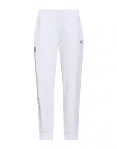 Ea7 Woman Pants White Size L Cotton, Elastane