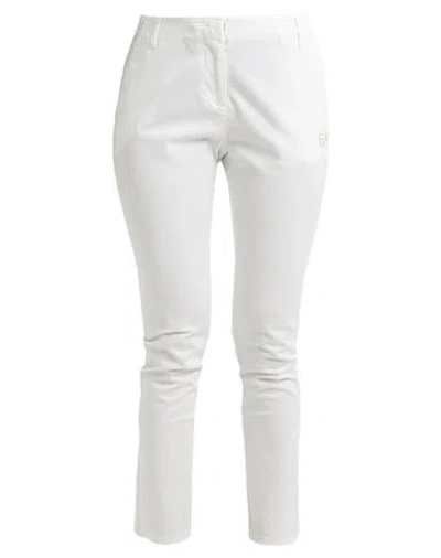 Ea7 Woman Pants White Size L Cotton, Elastane