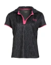 Ea7 Woman Polo Shirt Black Size L Recycled Polyester, Elastane