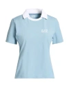 Ea7 Woman Polo Shirt Light Blue Size L Polyester, Elastane