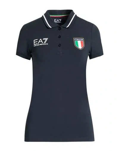 Ea7 Woman Polo Shirt Midnight Blue Size Xl Cotton, Elastane