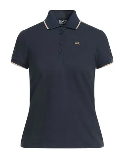 Ea7 Woman Polo Shirt Navy Size 3xl Cotton, Elastane In Blue