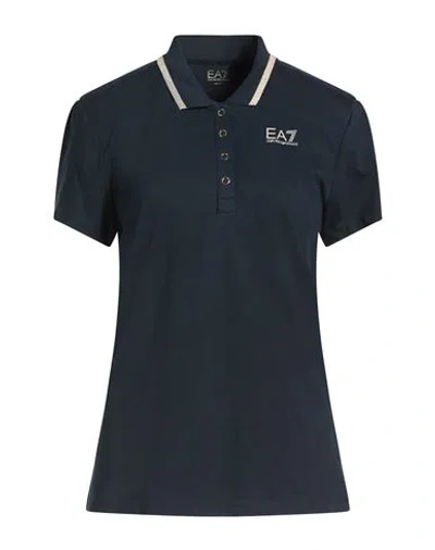 Ea7 Woman Polo Shirt Navy Size 3xl Cotton, Elastane In Blue