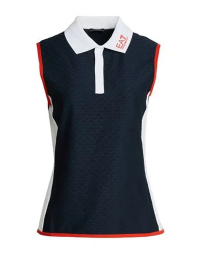 Ea7 Woman Polo Shirt Navy Size S Polyester, Elastane In Blue
