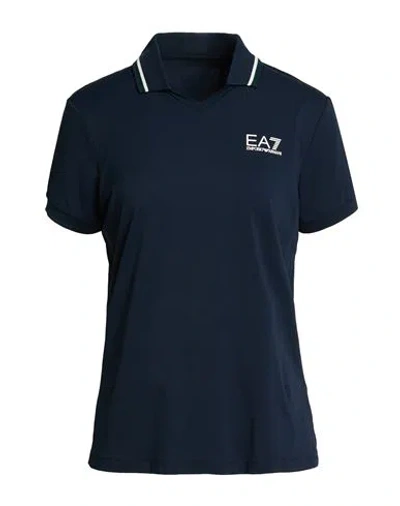 Ea7 Woman Polo Shirt Navy Size Xxl Polyamide, Elastane In Blue