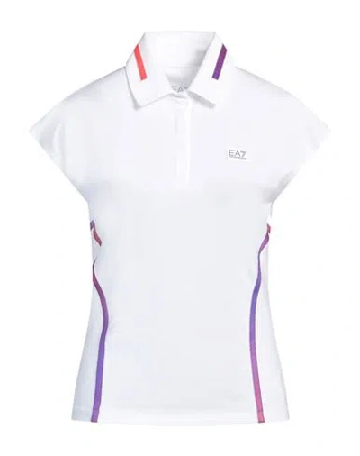 Ea7 Woman Polo Shirt White Size Xxl Polyester, Elastane