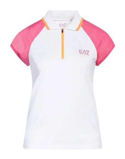 Ea7 Woman Polo Shirt White Size M Polyester, Elastane, Polyamide
