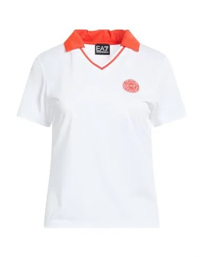 Ea7 Woman Polo Shirt White Size Xl Polyester