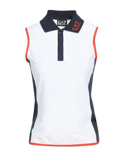 Ea7 Woman Polo Shirt White Size Xl Polyester, Elastane