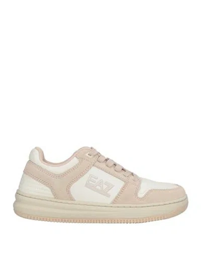 Ea7 Woman Sneakers Beige Size 4.5 Leather, Synthetisches Material