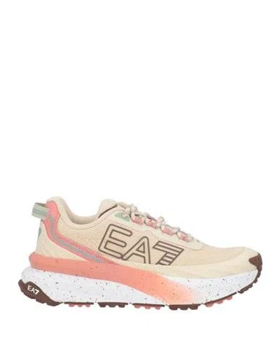 Ea7 Woman Sneakers Beige Size 6.5 Polyester, Polyurethane In Gold