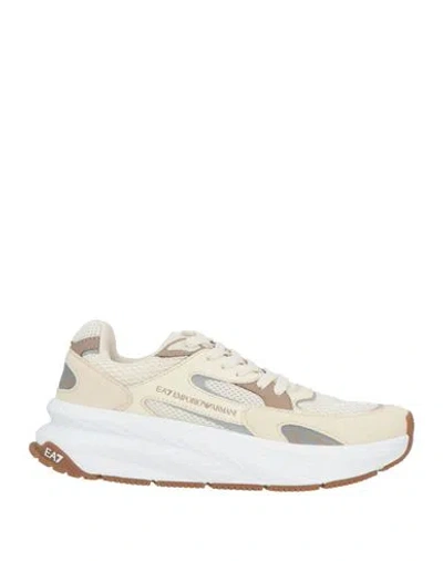 Ea7 Woman Sneakers Beige Size 7.5 Textile Fibers In Animal Print