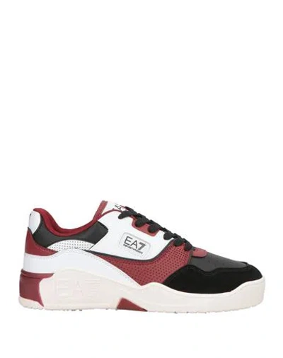 Ea7 Woman Sneakers Black Size 6.5 Leather, Textile Fibers In Burgundy