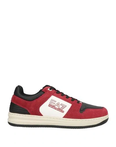 Ea7 Woman Sneakers Burgundy Size 8 Leather, Synthetisches Material In Red