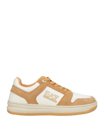 Ea7 Woman Sneakers Camel Size 8 Leather, Synthetisches Material In Multi