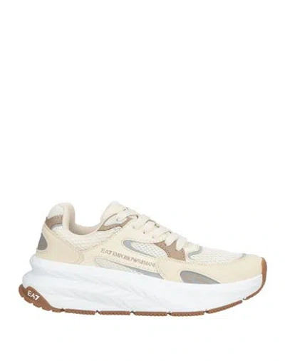 Ea7 Woman Sneakers Cream Size 5 Polyester, Polyurethane, Polyamide, Elastane In Animal Print