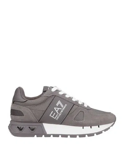 Ea7 Woman Sneakers Grey Size 6.5 Cow Leather, Polyester In Gray