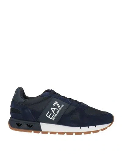 Ea7 Woman Sneakers Midnight Blue Size 9.5 Cow Leather, Polyester