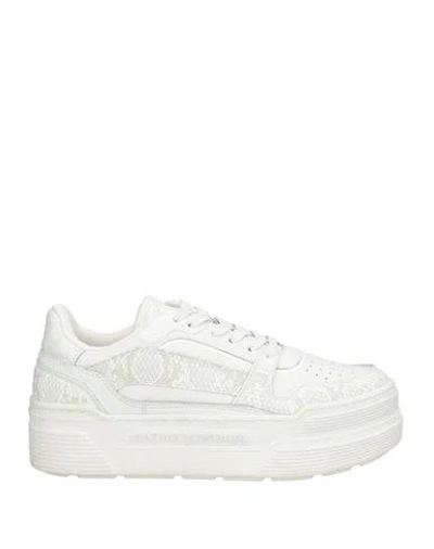 Ea7 Woman Sneakers White Size 8 Cow Leather, Polyamide