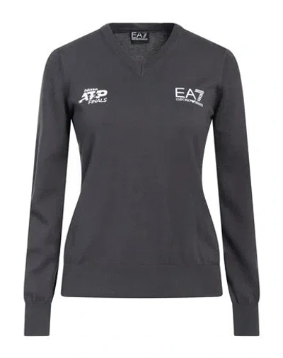Ea7 Woman Sweater Charcoal Size L Cotton In Grey