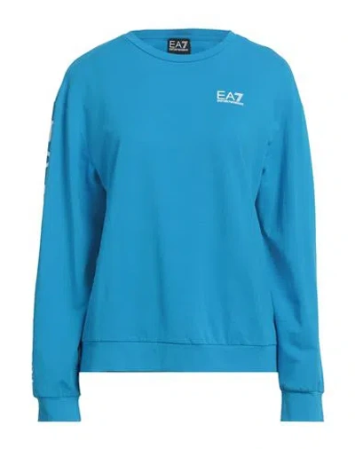Ea7 Woman Sweatshirt Azure Size M Cotton, Elastane In Blue